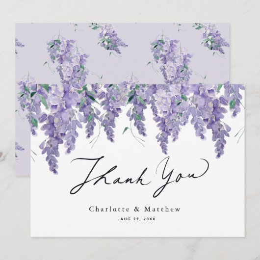 Carte De Remerciements Mariage d'aquarelle Wisteria Purple (Devant / Derrière)
