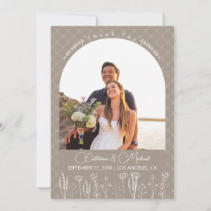 Carte De Remerciements Mariage d'arche de Bohême Fleur sauvage beige