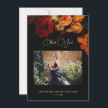 Carte De Remerciements Mariage Dark Romantic Floral Beaux-Arts<br><div class="desc">Cette élégante carte de remerciement de mariage floral sombre et orageux présente des fleurs rouges,  jaunes,  oranges et blanches peintes à l'huile beaux-arts et une photo personnalisée.</div>