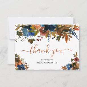 Carte De Remerciements Mariage d'automne bleu marine marron Tomber en amo