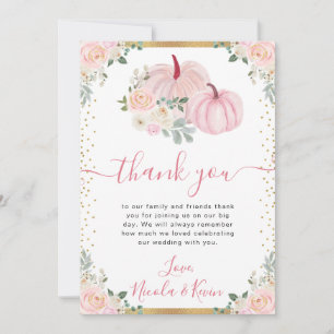 Carte De Remerciements Mariage d'automne Citrouille Florale Rose Clair