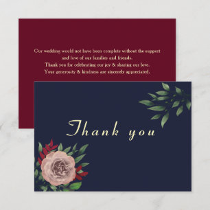 Carte De Remerciements Mariage d'automne en couleur or et Bourgogne