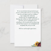 Carte De Remerciements Mariage d'automne vert rustique tournesols (Dos)