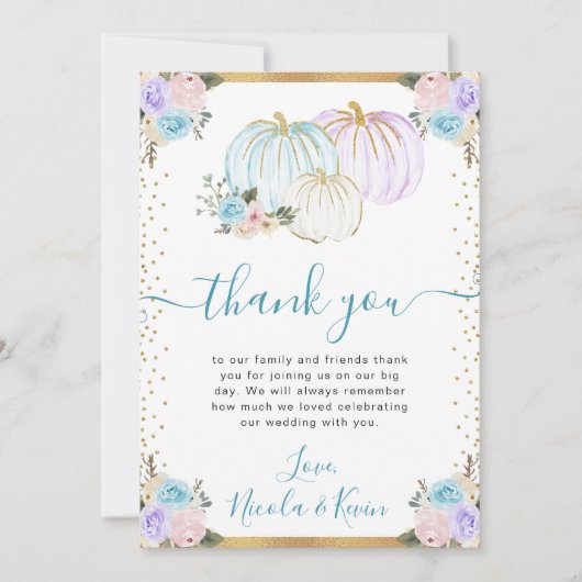 Carte De Remerciements Mariage de automne Citrouille Pastel Blue & Purple (Devant)