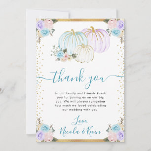 Carte De Remerciements Mariage de automne Citrouille Pastel Blue & Purple