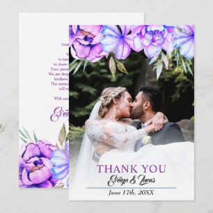 Carte De Remerciements Mariage de automne fleuri à l'aquarelle violette