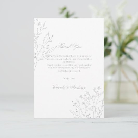 Carte De Remerciements Mariage de Boho Floral Corner Argent (Debout devant)
