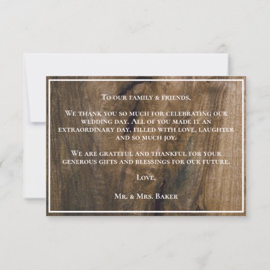 Carte De Remerciements Mariage de bois rustique occidental personnalisé (Dos)