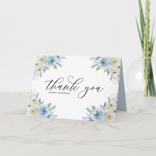 Carte De Remerciements Mariage de bouquet floral bleu clair (Devant)