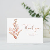 Carte De Remerciements Mariage de bouquet Rustique Feuille Peach (Debout devant)