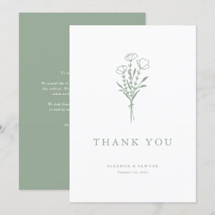 Carte De Remerciements Mariage de bouquet végétal minimaliste Sage Green