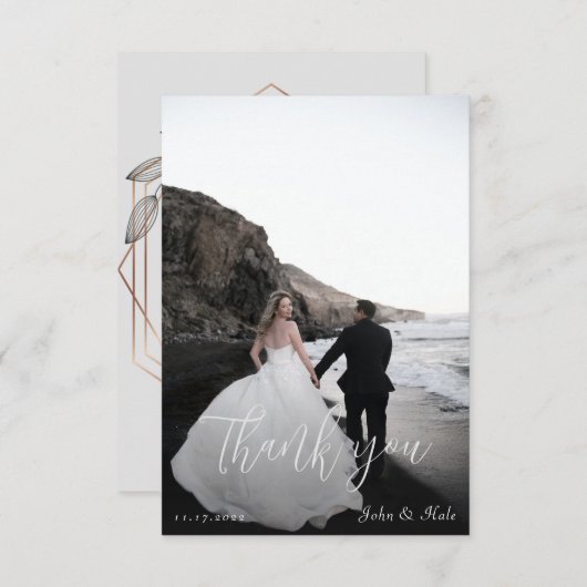 Carte De Remerciements Mariage de cadre de script photo moderne simple (Devant / Derrière)