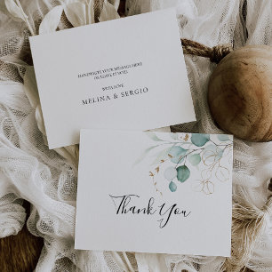 Carte De Remerciements Mariage de calgraphie Feuille Gold Green