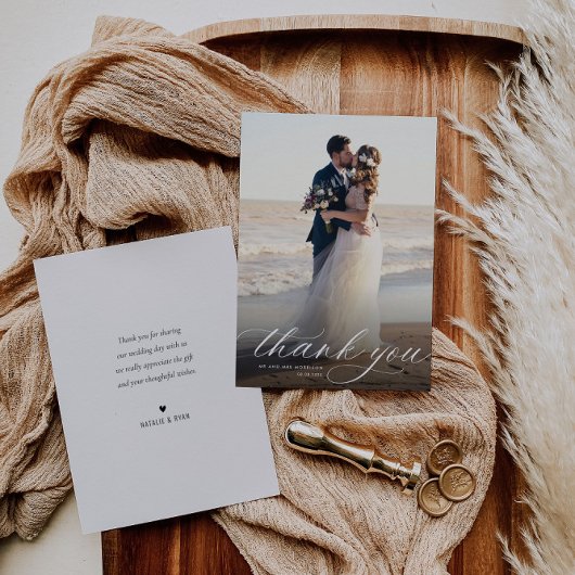 Carte De Remerciements mariage de calligraphie blanche moderne