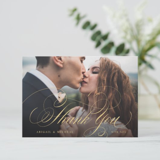 Carte De Remerciements Mariage de calligraphie classique or (Debout devant)