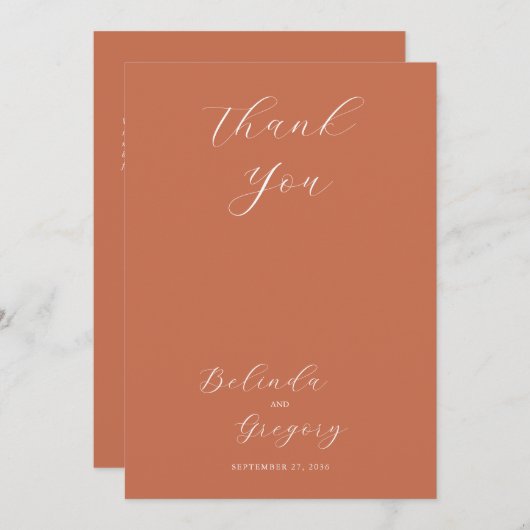 Carte De Remerciements Mariage de calligraphie de script élégant en terre (Devant / Derrière)