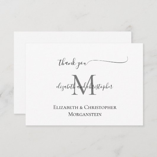 Carte De Remerciements Mariage de calligraphie de script noir monogramme  (Devant / Derrière)