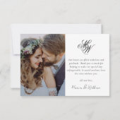 Carte De Remerciements Mariage de calligraphie photographique Monogramme (Dos)