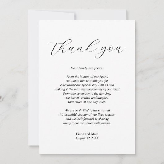 Carte de remerciements mariage de calligraphie sim (Devant)