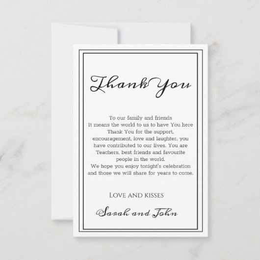 Carte De Remerciements Mariage de calligraphie simple noir et blanc (Devant)