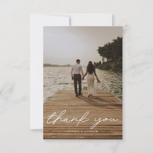 Carte De Remerciements Mariage de code QR photo de script moderne (Devant)