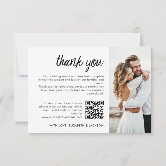 Carte De Remerciements Mariage de code qr photo moderne (Dos)