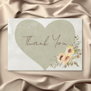 Carte De Remerciements Mariage de coeur Soft Sunflower Boho