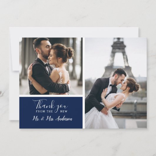 Carte De Remerciements Mariage de collage photo Elegant Navy 2 (Devant)