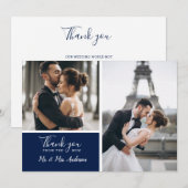 Carte De Remerciements Mariage de collage photo Elegant Navy 2 (Devant / Derrière)