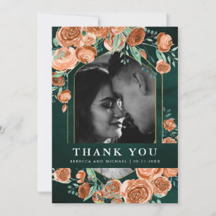 Carte De Remerciements Mariage de collage photo émeraude florale en terre