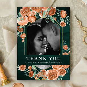 Carte De Remerciements Mariage de collage photo émeraude florale en terre