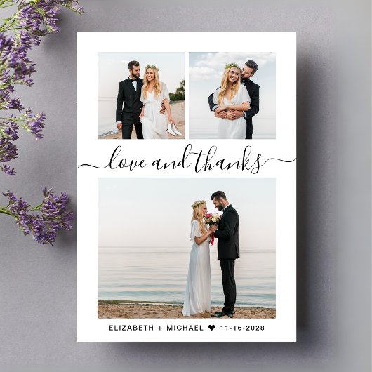 Carte De Remerciements Mariage de collection photo de script chic