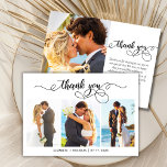 Carte De Remerciements Mariage de collection photo de script moderne<br><div class="desc">Moderne Élégante Calligraphie Chic Script 3 Photo Collage Mariage Carte de remerciements. Mariage moderne élégant merci modèle avec 3 photo sur le devant avec le texte "Merci" dans une main tourbillonnant fantaisie lettrage typographie script swash tail police. Carte recto-verso à l'arrière (1) photo. Personnalisez facilement votre nom et votre message...</div>
