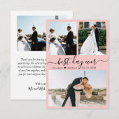 Carte De Remerciements Mariage de collection photo de script moderne rose (Devant / Derrière)