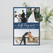 Carte De Remerciements Mariage de collection photo Modern Script Navy 3 (Debout devant)