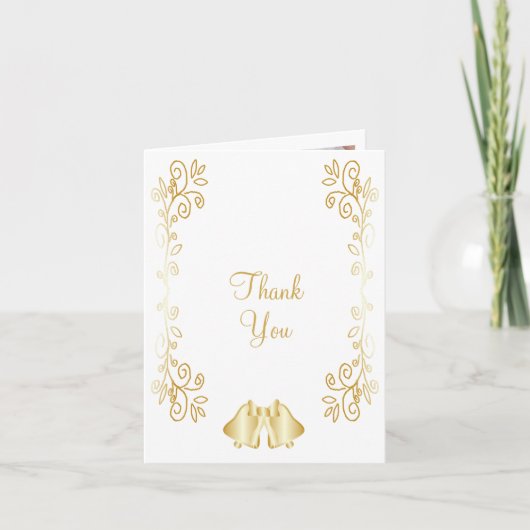 Carte De Remerciements Mariage de conception de cloches de couleur or (Devant)