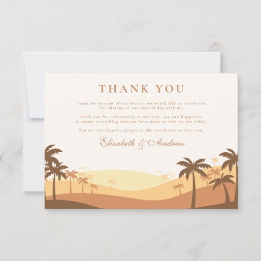 Carte De Remerciements Mariage de coucher de soleil du désert rétro (Devant)