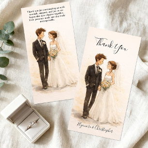 Carte De Remerciements Mariage de Couple Romantique à l'Aquarelle Fantais