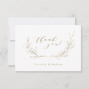 Carte De Remerciements Mariage de couronne botanique simple en or