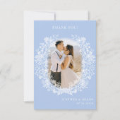 Carte De Remerciements Mariage de couronnes fleuries bleues (Devant)