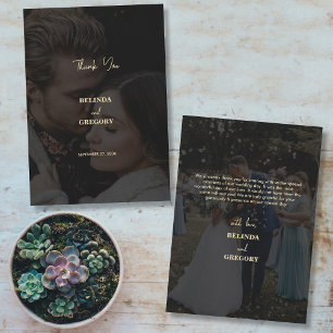 Carte De Remerciements Mariage de couverture photo Black Gold 2