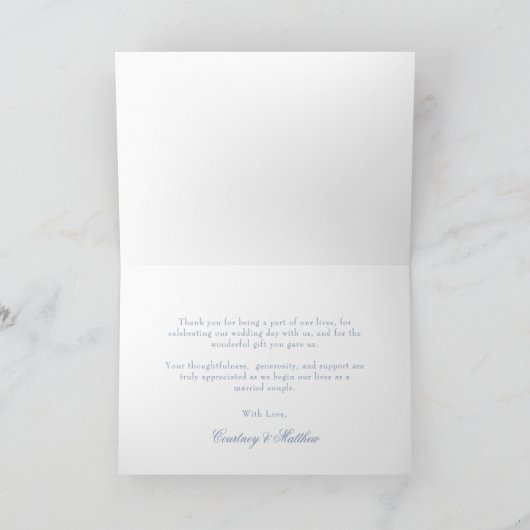 Carte De Remerciements Mariage de crête florale bleu poussiéreux (Intérieur)