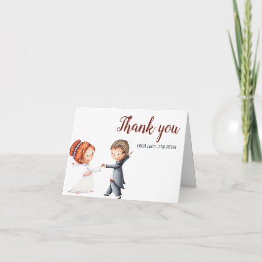 Carte De Remerciements Mariage de danse de mariée et de chambre d'illustr (Devant)