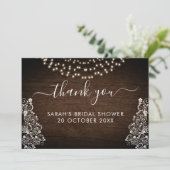 Carte De Remerciements Mariage de dentelle en bois rustique (Debout devant)