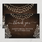 Carte De Remerciements Mariage de dentelle en bois rustique (Devant / Derrière)