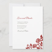 Carte De Remerciements Mariage de dentelle rouge de Crimson classique (Dos)