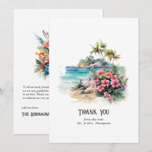 Carte De Remerciements Mariage de destination caribéen à l'aquarelle