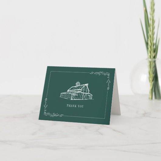 Carte De Remerciements Mariage de ferme Rustic Emerald (Devant)