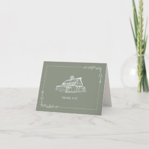 Carte De Remerciements Mariage de ferme rustique Sage Green Grange