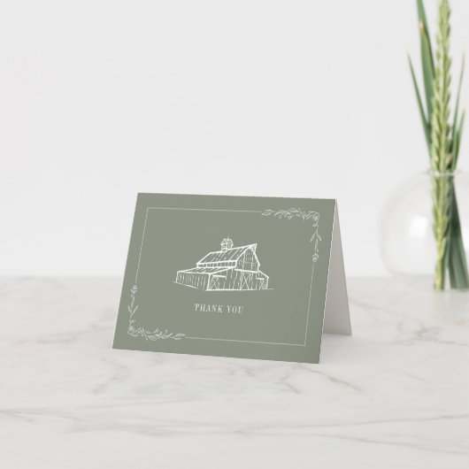 Carte De Remerciements Mariage de ferme rustique Sage Green Grange (Devant)